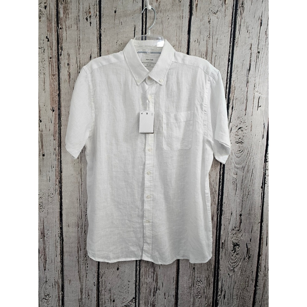 Porter &‎ Ash Mens 100% Linen Short Sleeve Button Down Shirt White Large NEW